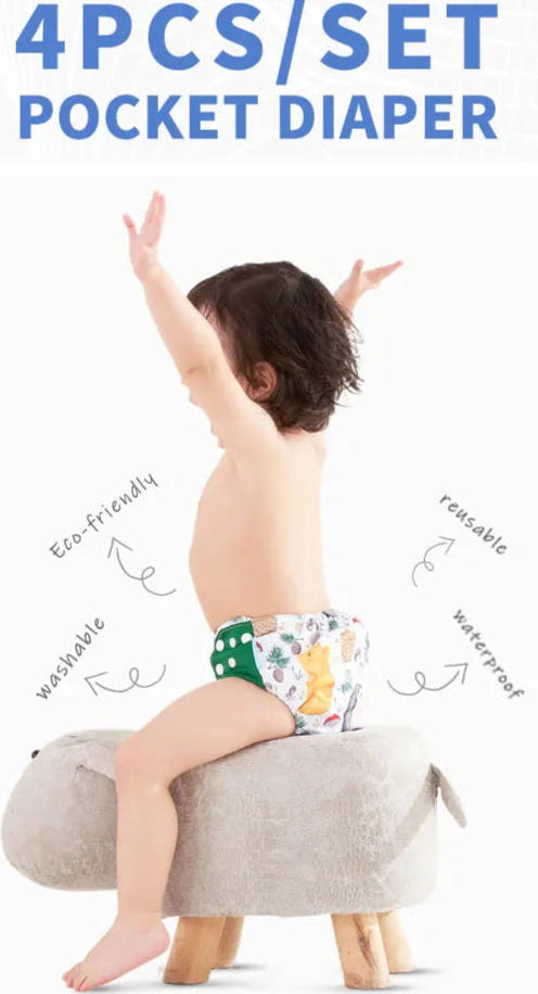 4 قطع من حفاضات الأطفال الصديقة للبيئة والقابلة لإعادة الاستخدام