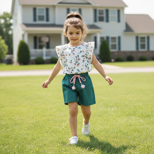 Baby Girl Flowers Top + Green Short