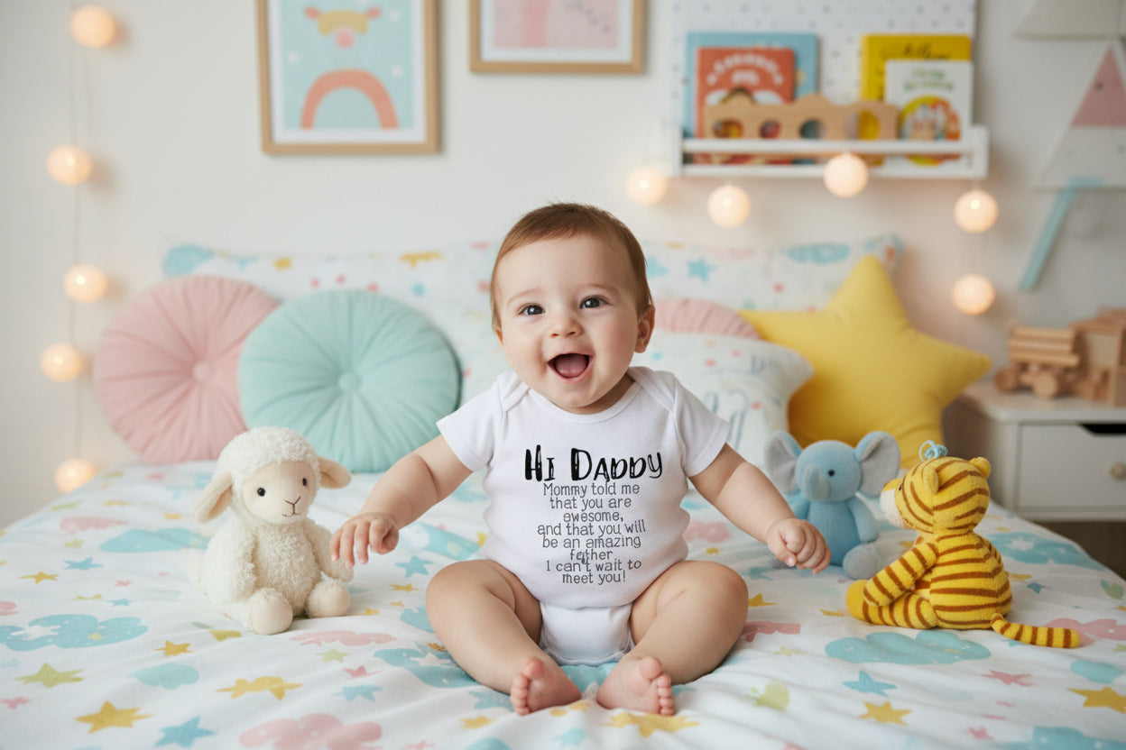 "Hi Daddy Mommy Told Me That You Are Awesome" Short Sleeve Rompers