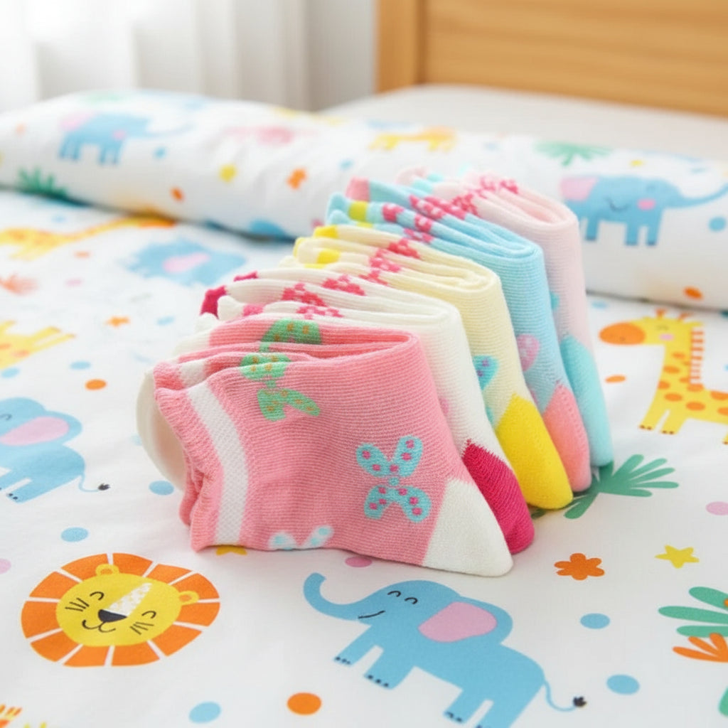 5 paires de chaussettes courtes à motifs papillons