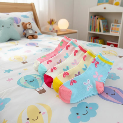 5 paires de chaussettes courtes à motifs papillons