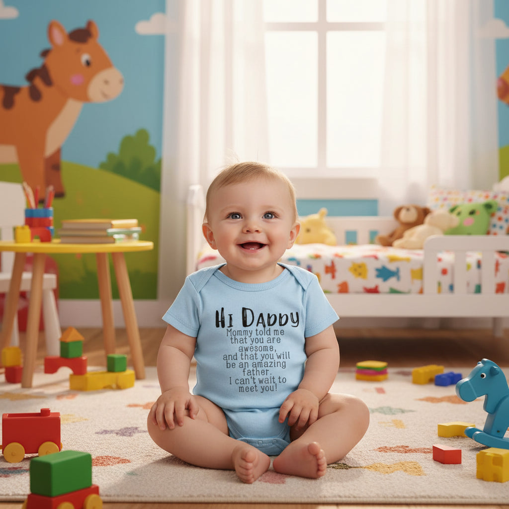 "Hi Daddy Mommy Told Me That You Are Awesome" Short Sleeve Rompers