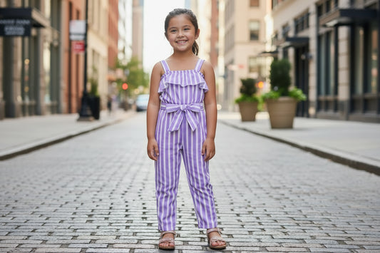 Sweet Purple Stripes Dress with Belt
