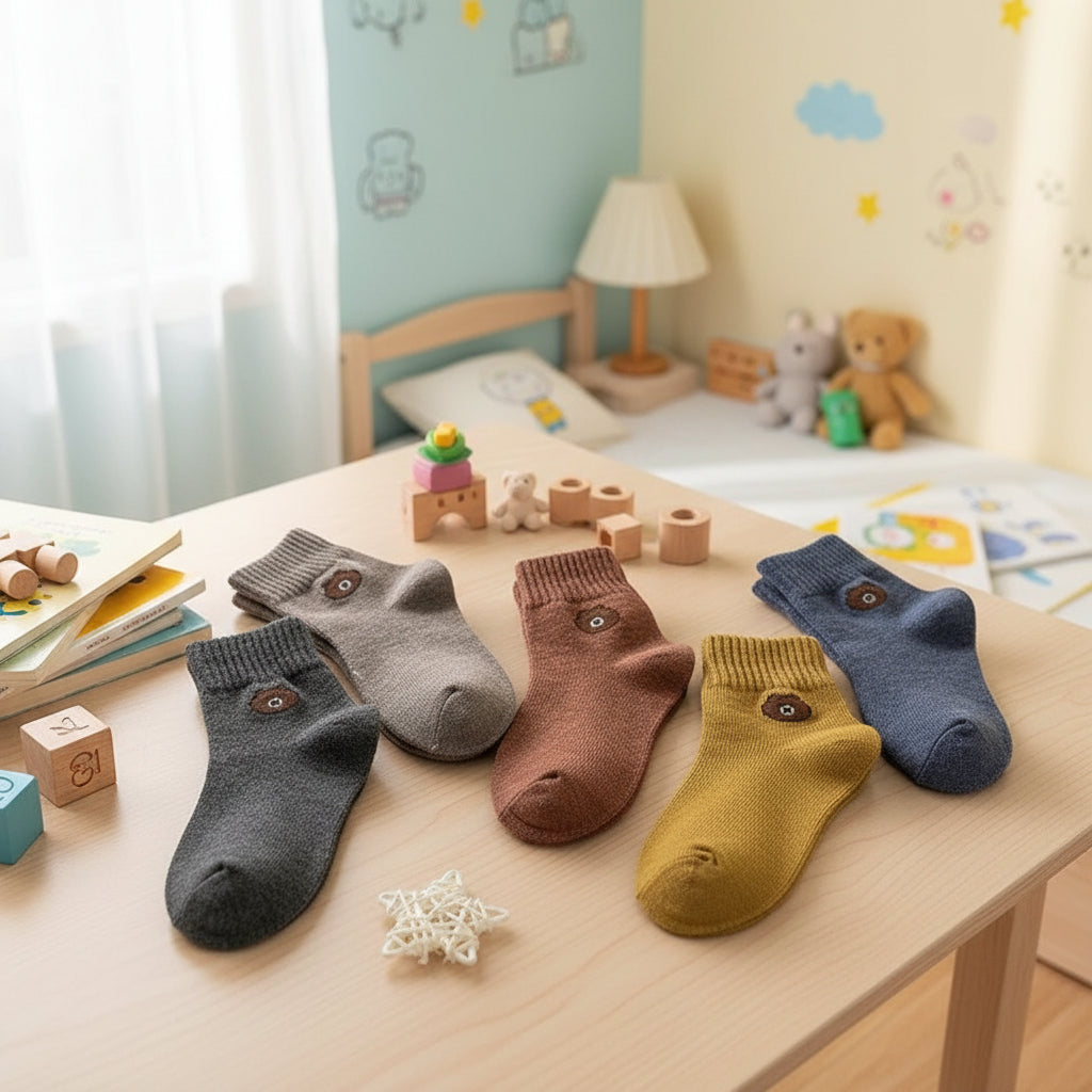 Chaussettes montantes à motifs ours/fleurs (5 paires)