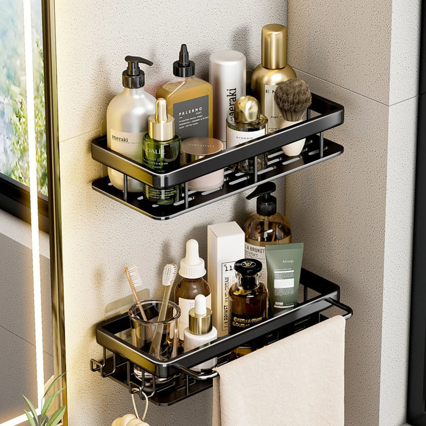 Wall Mounted No Drill Bathroom Shelves