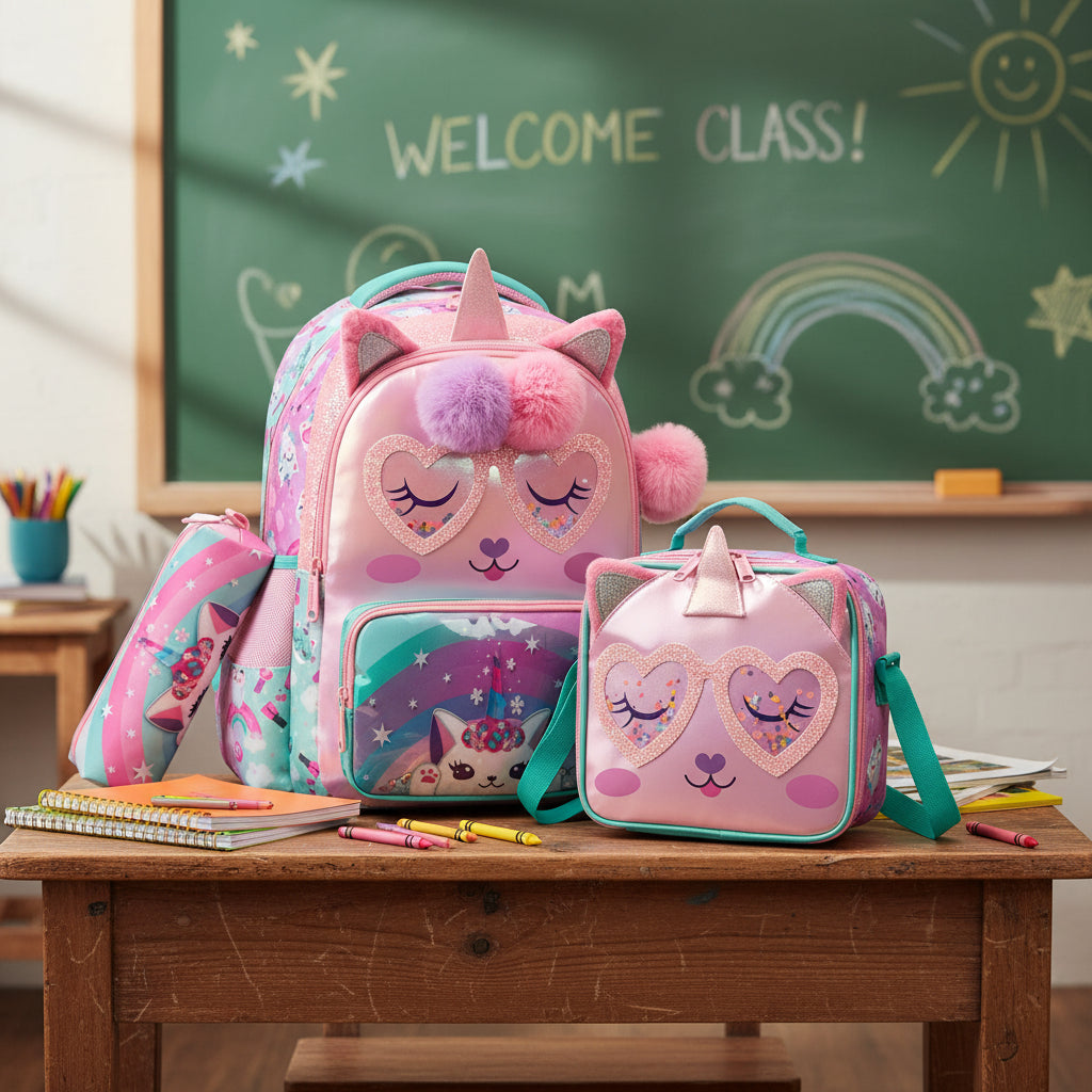Girls Backpack With Lunch Bag and Pen Case
