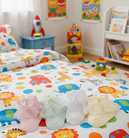 4 paires de chaussettes en coton et dentelle pour nouveau-né avec lien