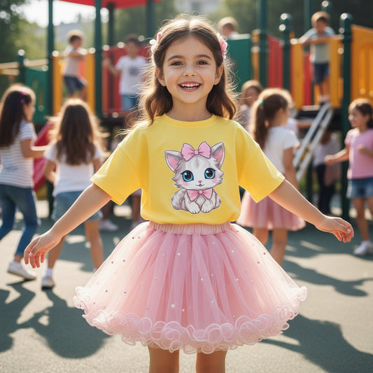 Sweat-shirts et jupes d'été pour filles, jolis motifs de dessins animés