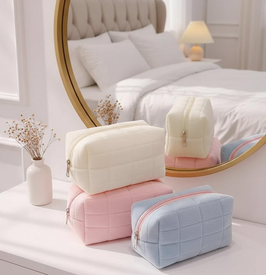 Solid Fur Cosmetic Toiletry Bags