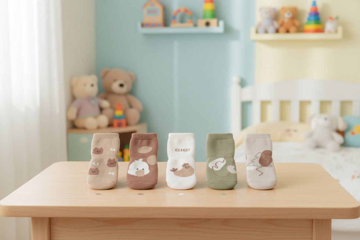 5Prs Mid-Tube Cool Animals Socks With Grips