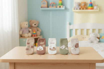 5Prs Mid-Tube Cool Animals Socks With Grips