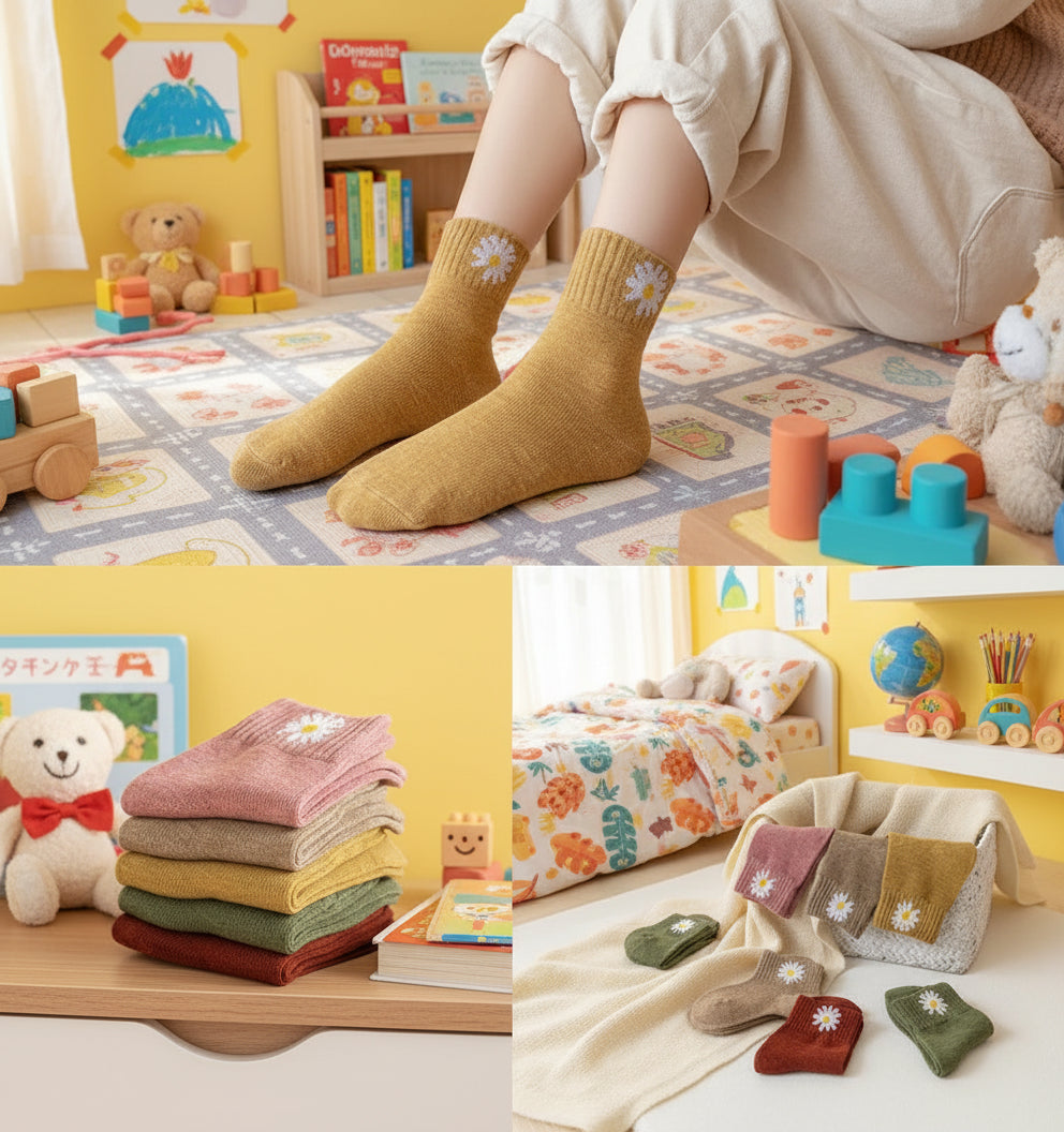 Chaussettes montantes à motifs ours/fleurs (5 paires)