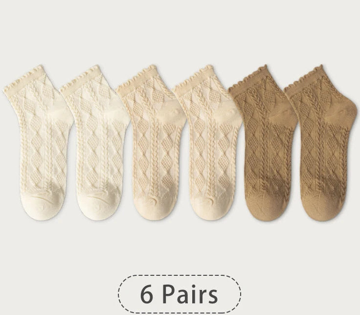 6Prs Women Cotton Simple Short Socks