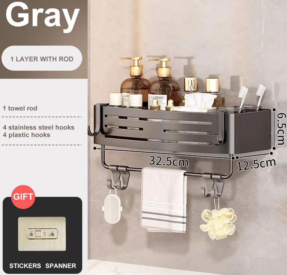 1-2PCS Bathroom Corner Shelves With Plastic Hook Towel Bars