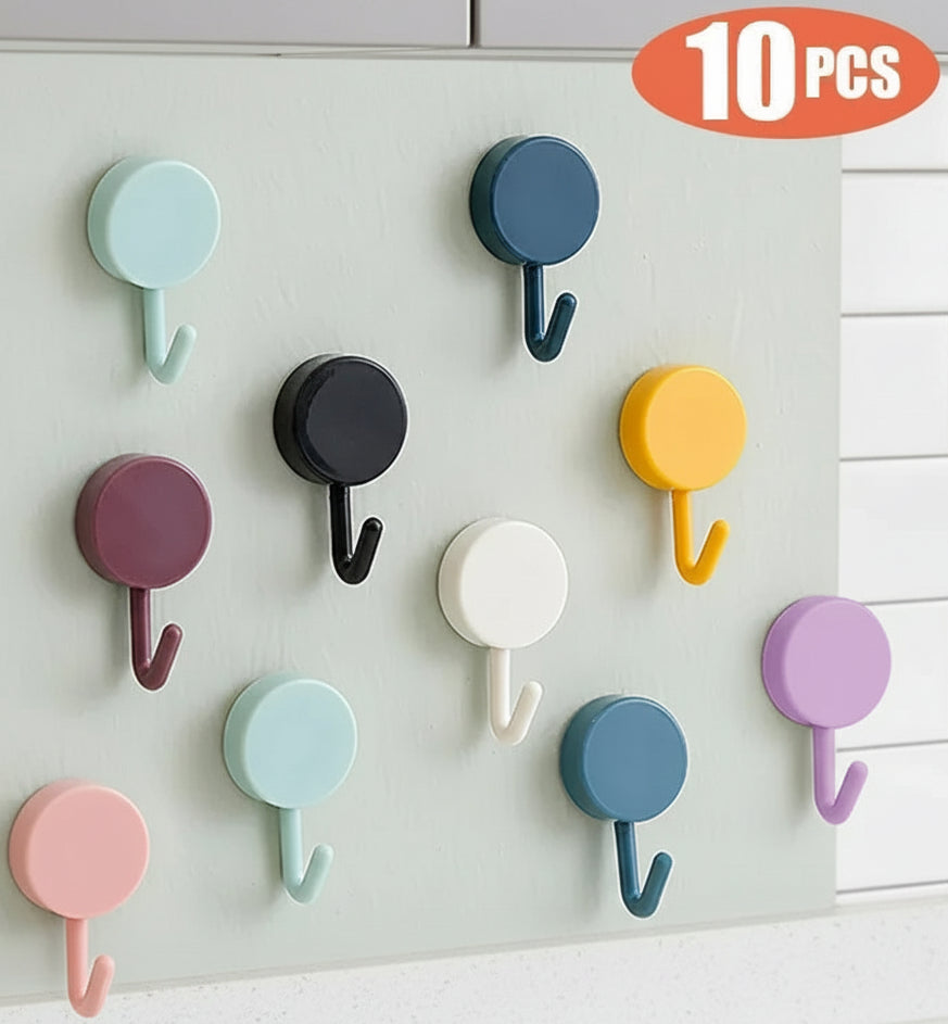 10Pcs Self Adhesive Wall Hooks Strong Without Drilling
