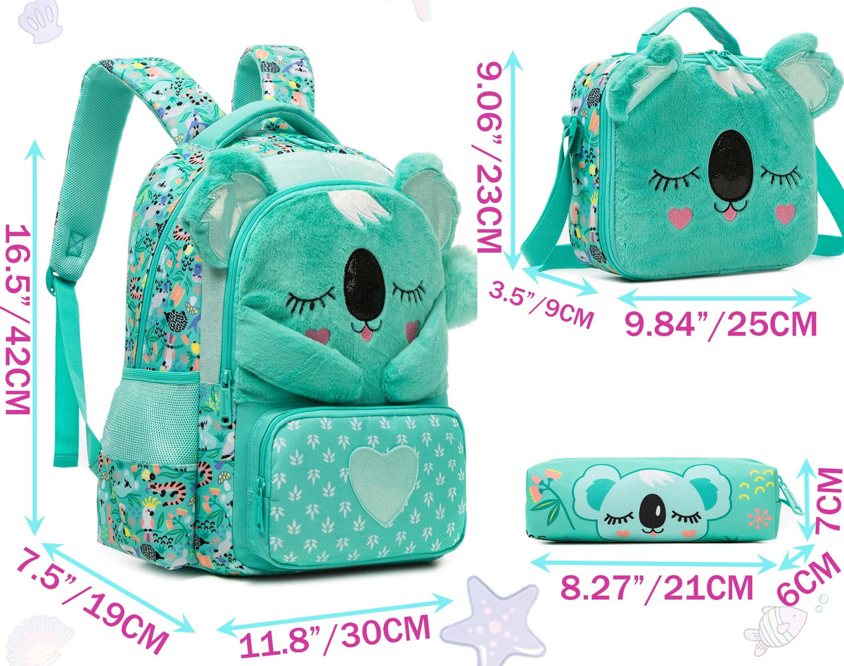 Girls Backpack With Lunch Bag and Pen Case
