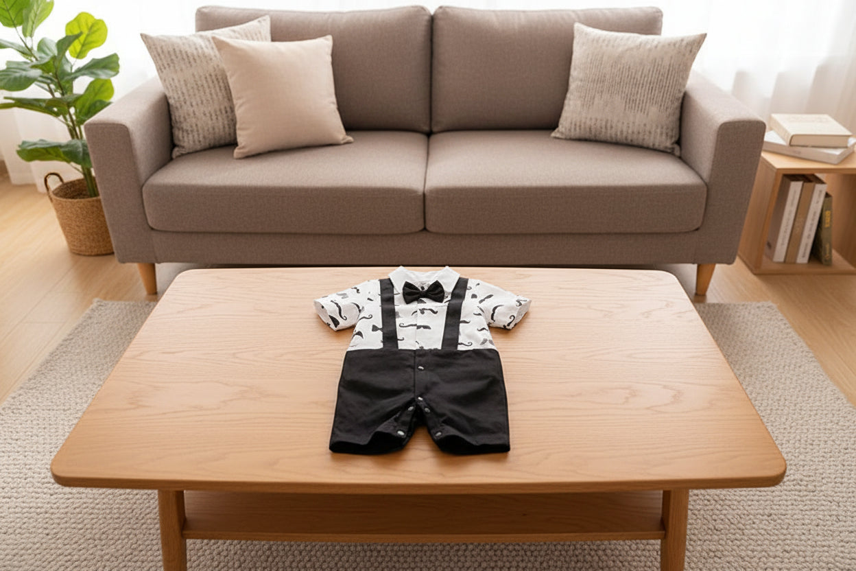 Moustache Romper With Tie