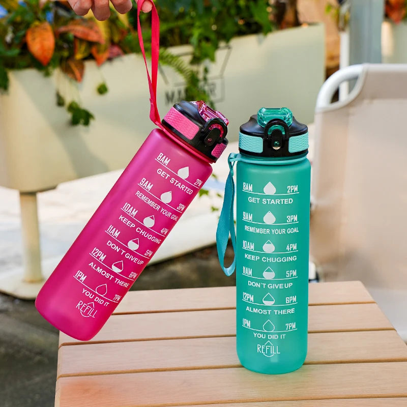 1L Water Bottles 12 Colors with Time Mark Drink