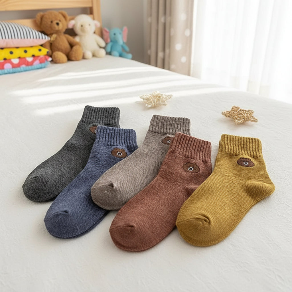 Chaussettes montantes à motifs ours/fleurs (5 paires)