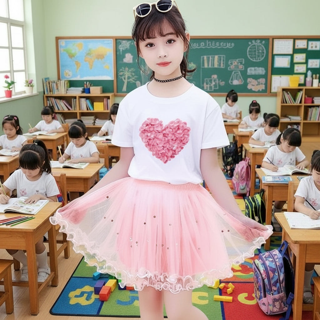 Girl Summer Cute Cartoon Sweatshirts and Skirts