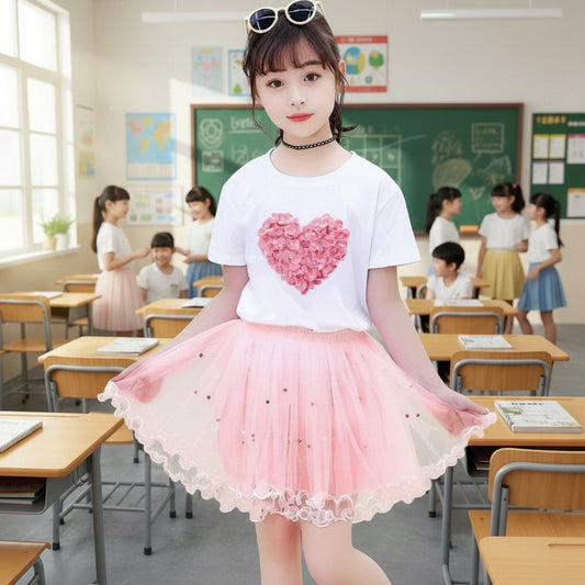 Sweat-shirts et jupes d'été pour filles, jolis motifs de dessins animés