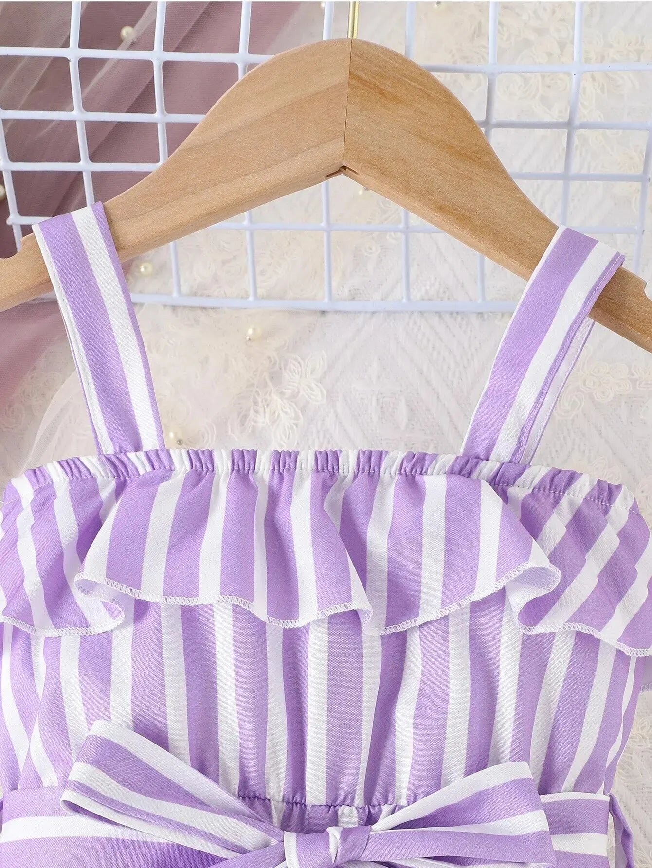 Sweet Purple Stripes Dress with Belt