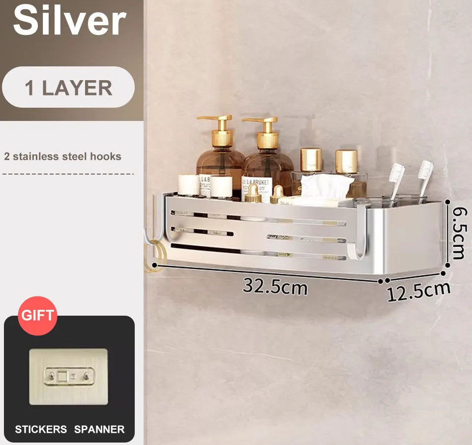 1-2PCS Bathroom Corner Shelves With Plastic Hook Towel Bars