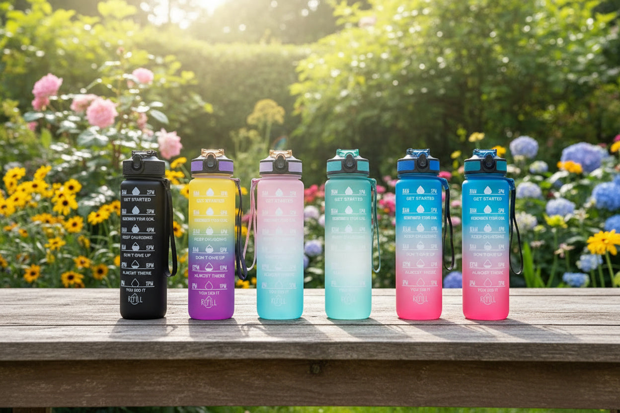1L Water Bottles 12 Colors with Time Mark Drink
