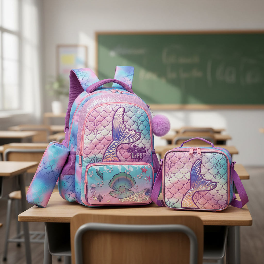 Girls Backpack With Lunch Bag and Pen Case