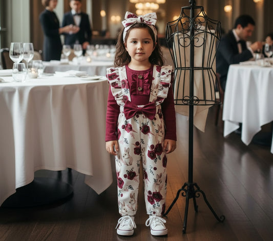 طقم جميل للبنات مكون من جمبسوت وبنطال وعصابة رأس