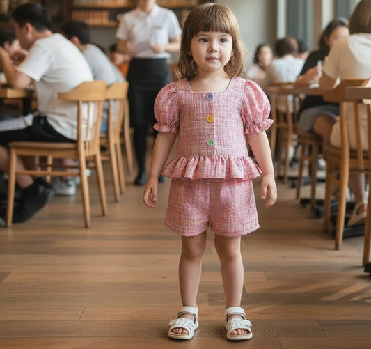 Haut à manches bouffantes et short pour bébé fille