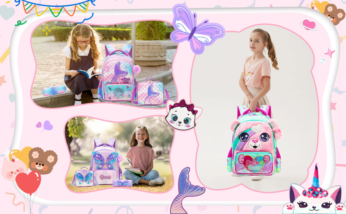 Girls Backpack With Lunch Bag and Pen Case