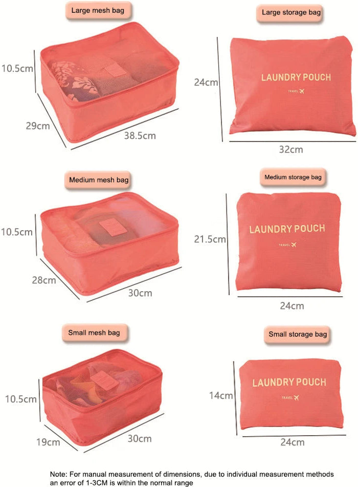 Waterproof Colorful Packing Organizers With Zipper(6Pcs)