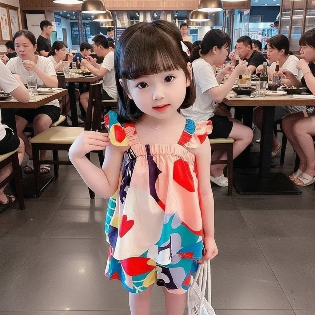 Kids Girl Set of Color Matching Floral Top + Short