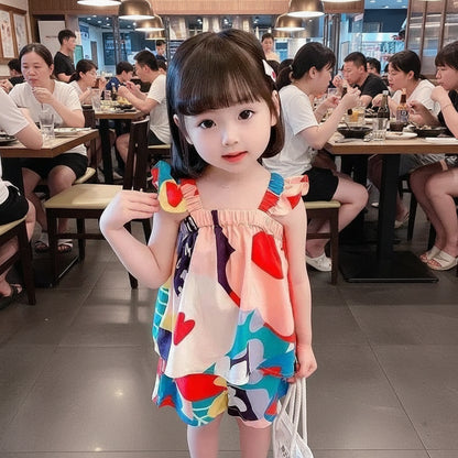 Kids Girl Set of Color Matching Floral Top + Short