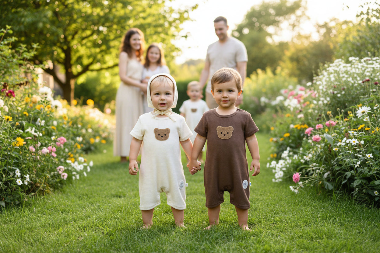 Brown Bear Rompers + Hats With Ears