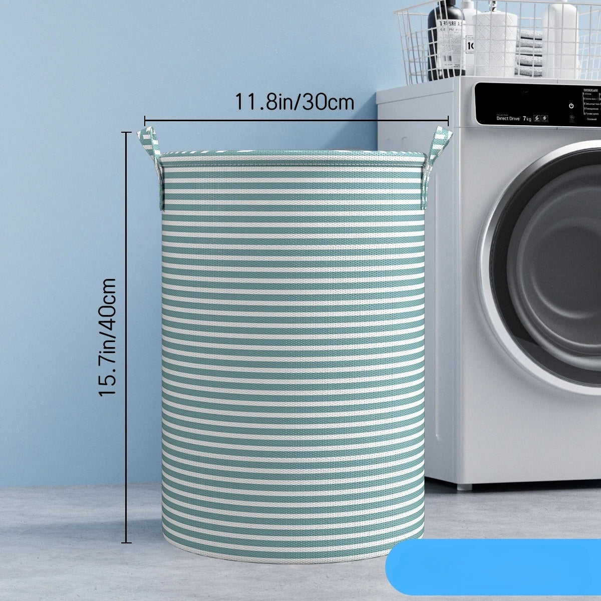 Foldable Green White Striped Laundry Baskets