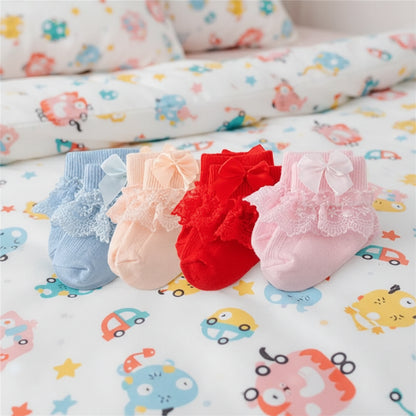 4 paires de chaussettes en coton et dentelle pour nouveau-né avec lien