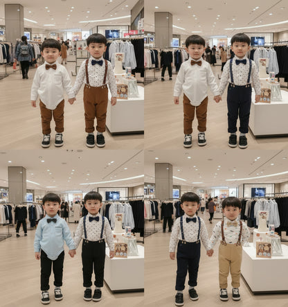 Formal Gentleman Sets of Shirts Bodysuits + Pants + Ties