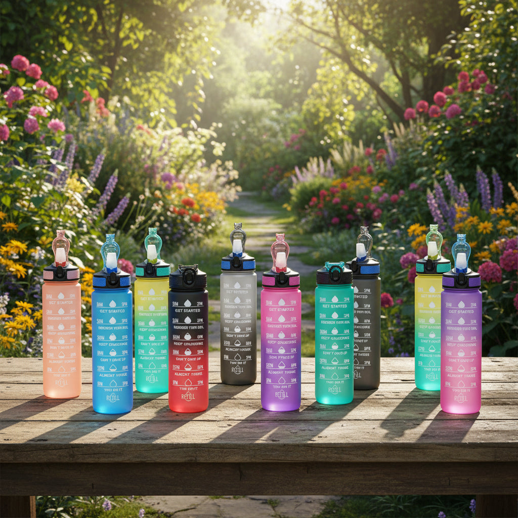 1L Water Bottles 12 Colors with Time Mark Drink