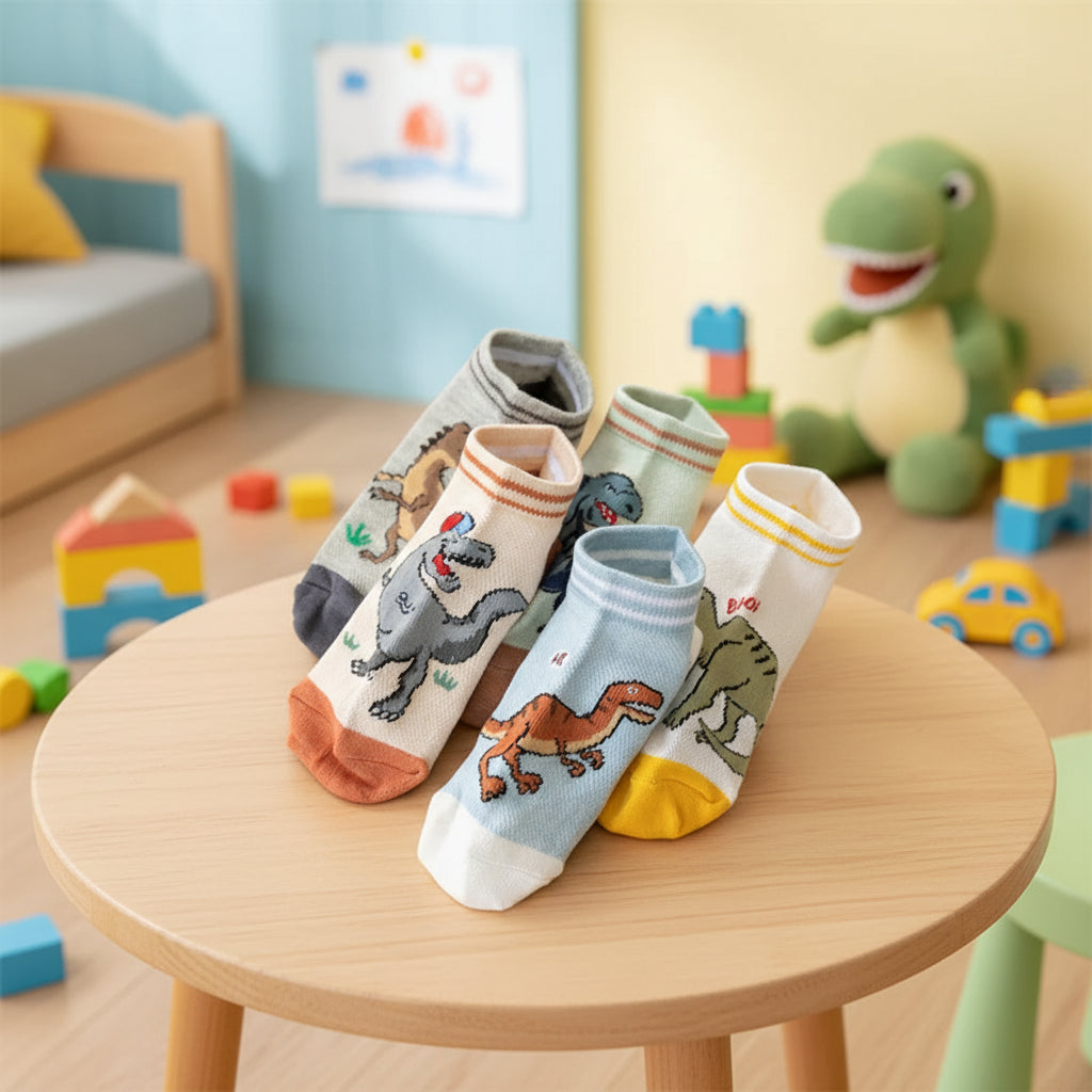 5Prs Dinosaurs Low Cut Socks