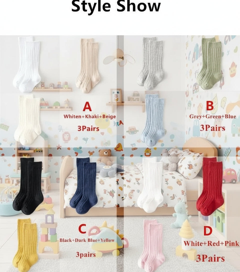 3 أزواج من الجوارب الطويلة المصنوعة من قماش ناعم