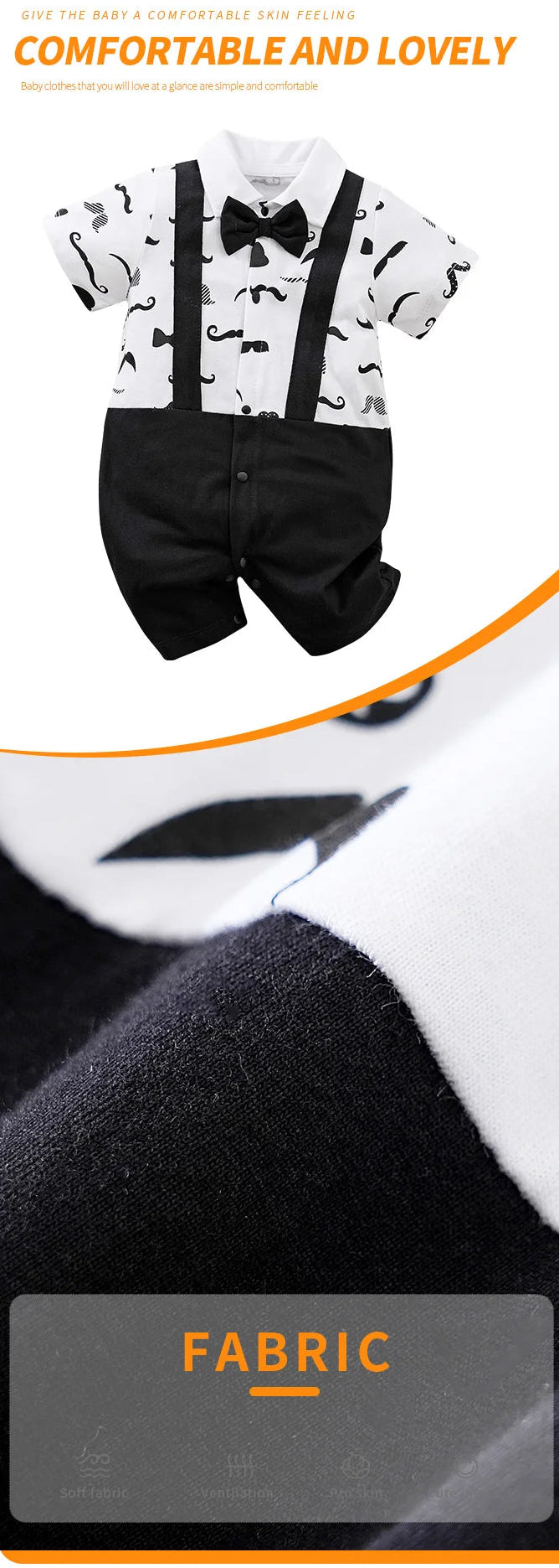 Moustache Romper With Tie