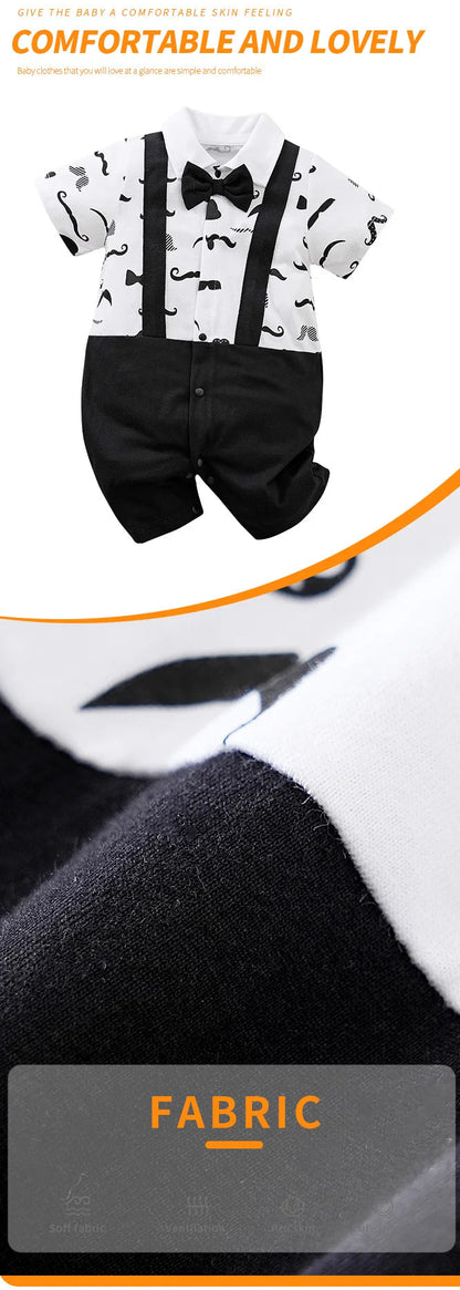 Moustache Romper With Tie