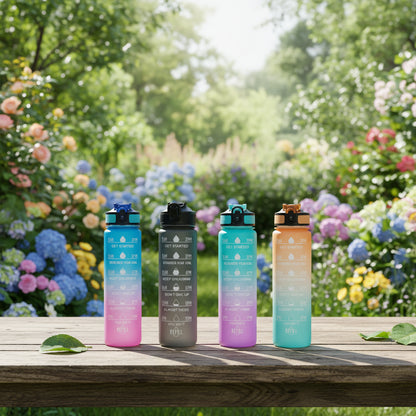 1L Water Bottles 12 Colors with Time Mark Drink