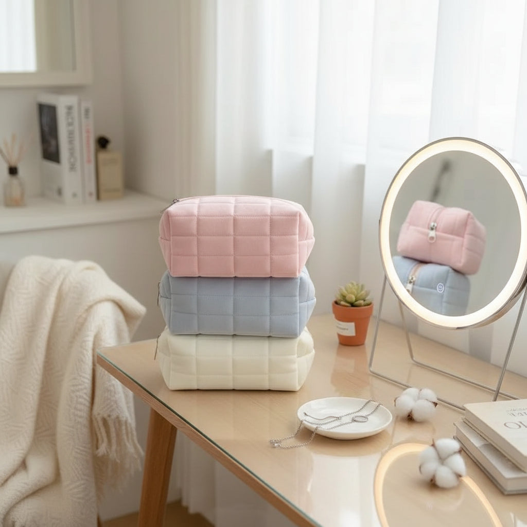 Solid Fur Cosmetic Toiletry Bags