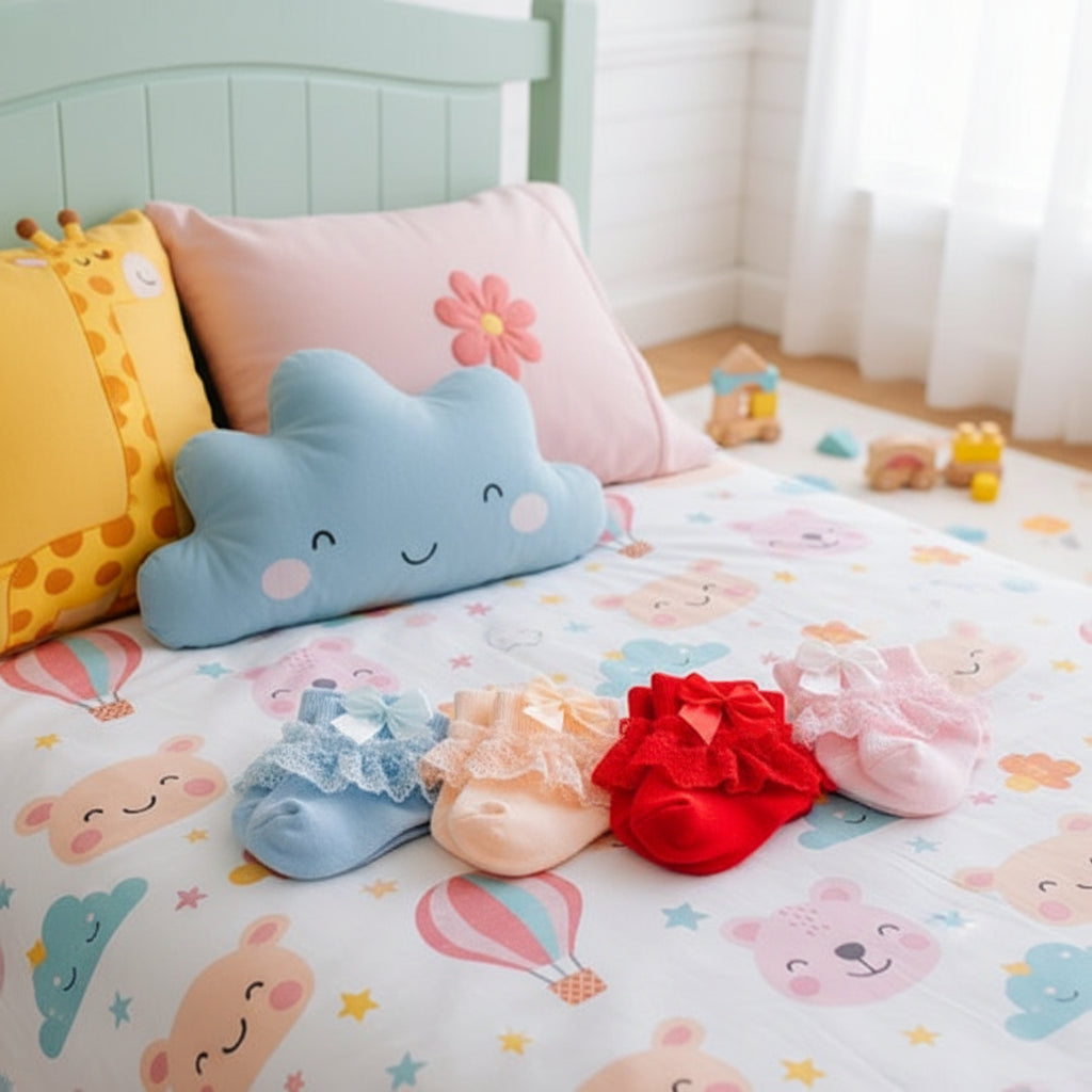 4 paires de chaussettes en coton et dentelle pour nouveau-né avec lien