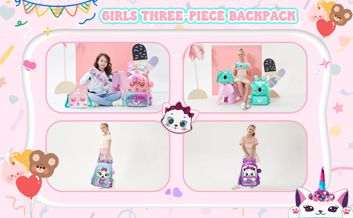 Girls Backpack With Lunch Bag and Pen Case