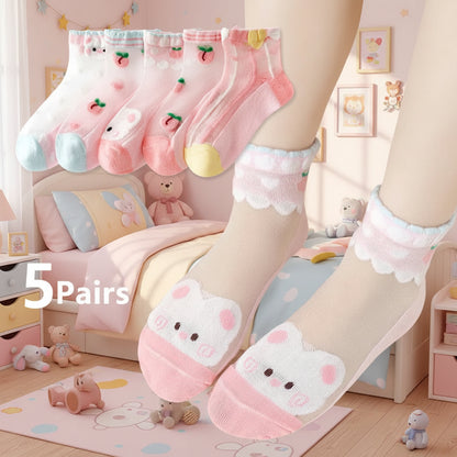 Lot de 5 paires de chaussettes courtes respirantes lapin/pêche