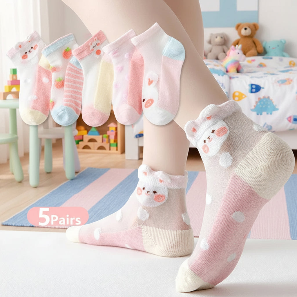Lot de 5 paires de chaussettes courtes respirantes lapin/pêche
